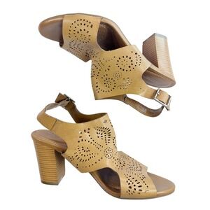 Solesenseability Molly Tan Sandals Womens 8.5 Tan Laser Cut Block Heel